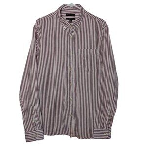 Banana Republic Men's Untucked Slim Fit Button Down Shirt Pink White Stripe XL